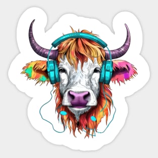 Retro Cow with Headphones #3 Sticker